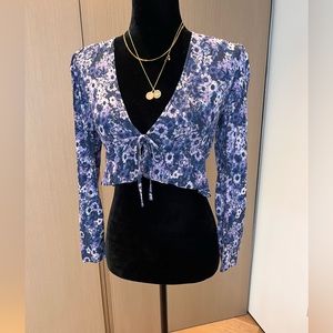 New Sunday Best Cropped Tie-Front Blouse in Pure Indigo /Noc Lav in XXS